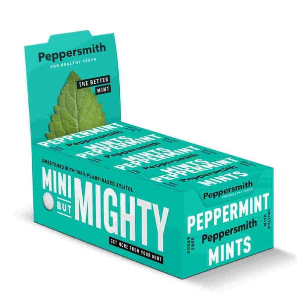 Peppersmith Peppermint Mint sugar free mints 12x15g, imported from the UK
