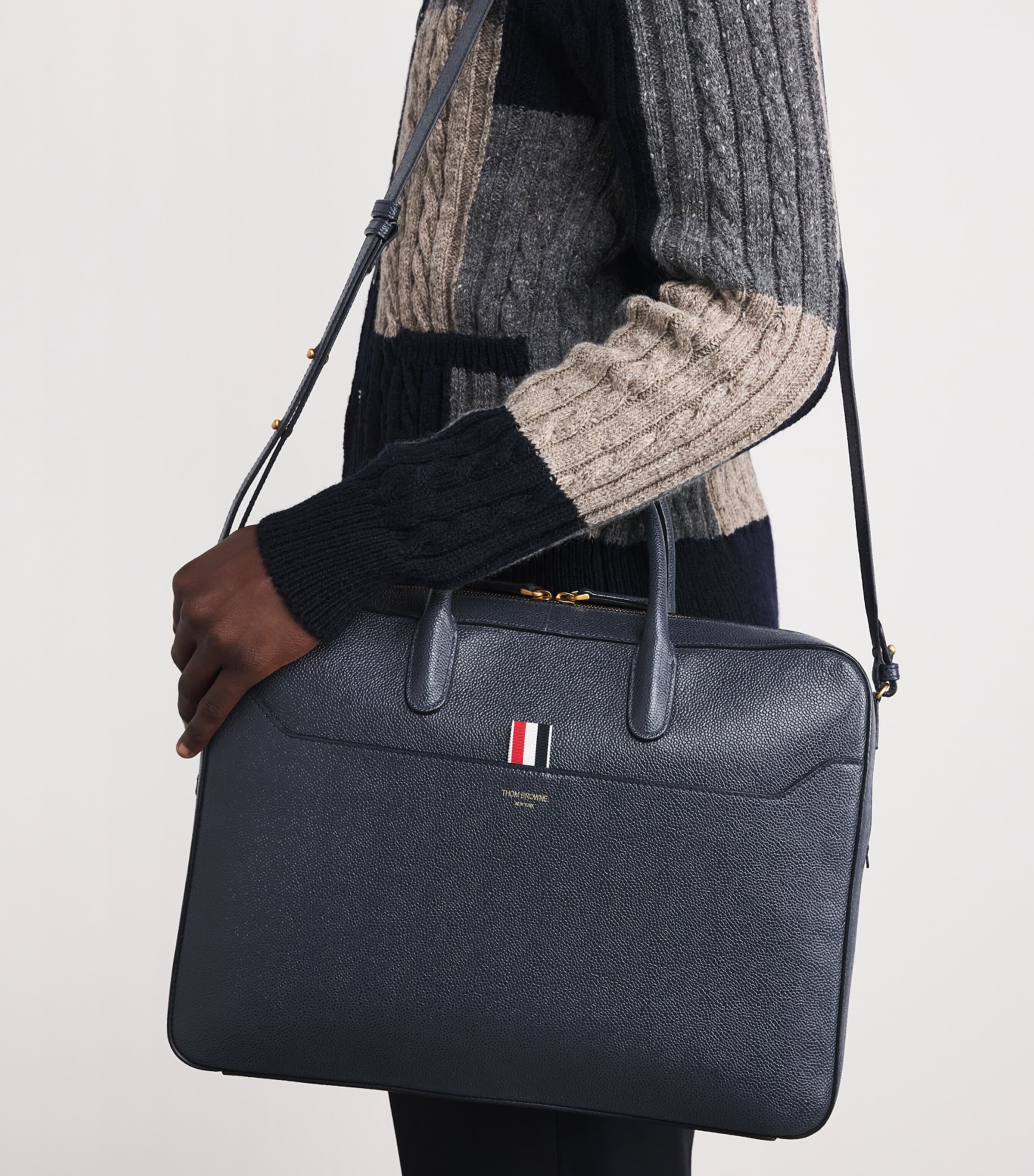 Thom Browne grey leather business bag, imported from the UK