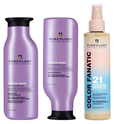 Pureology Hydrate Sheer Shampoo, Conditioner and Color Fanatic Leave In Conditioner Bundle GOODS Boots   