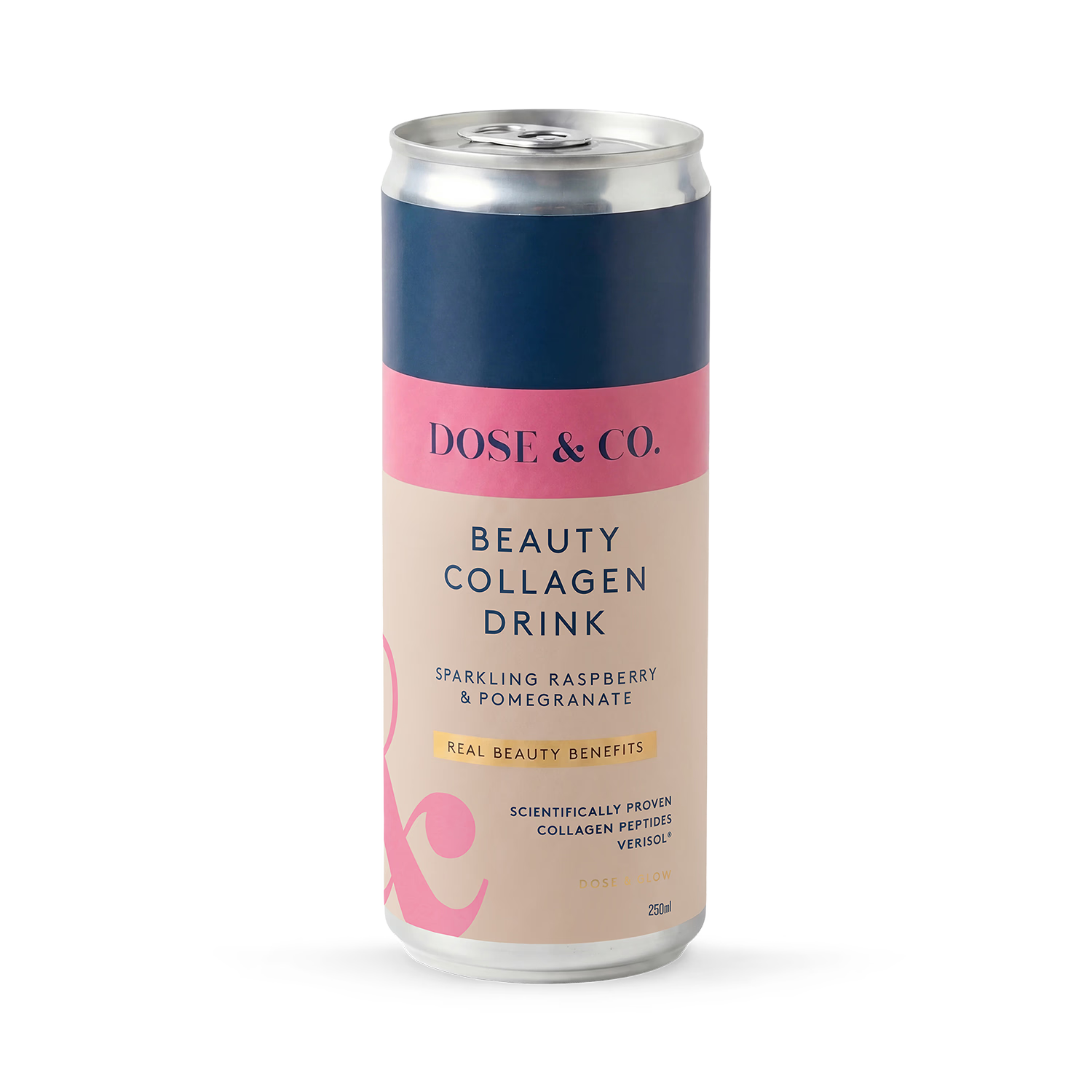 Dose & Co beauty collagen sparkling drink raspberry 250ml, imported from the UK