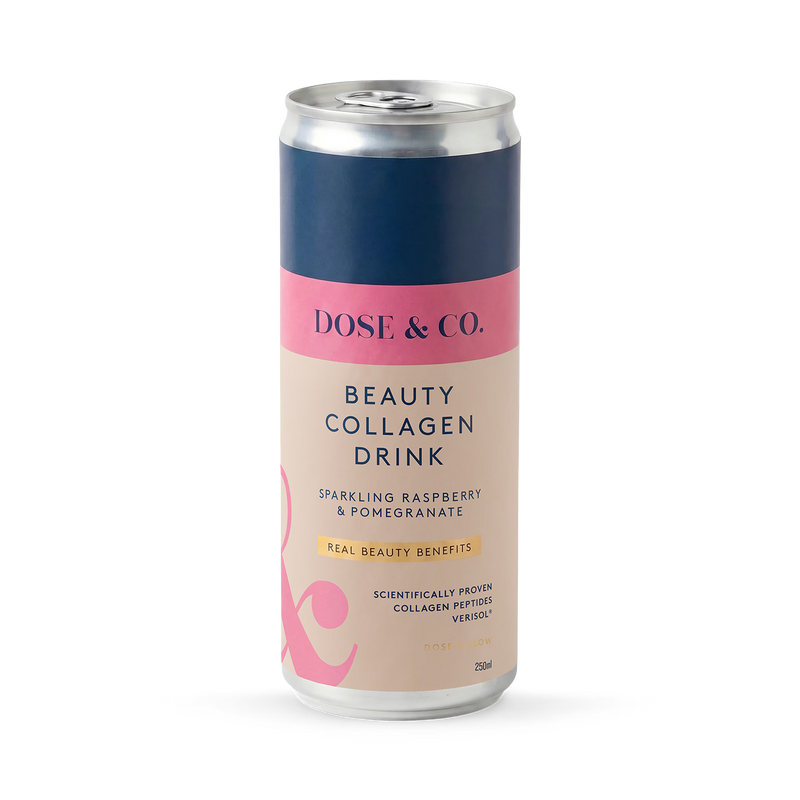 Dose & Co beauty collagen sparkling drink raspberry 250ml, imported from the UK