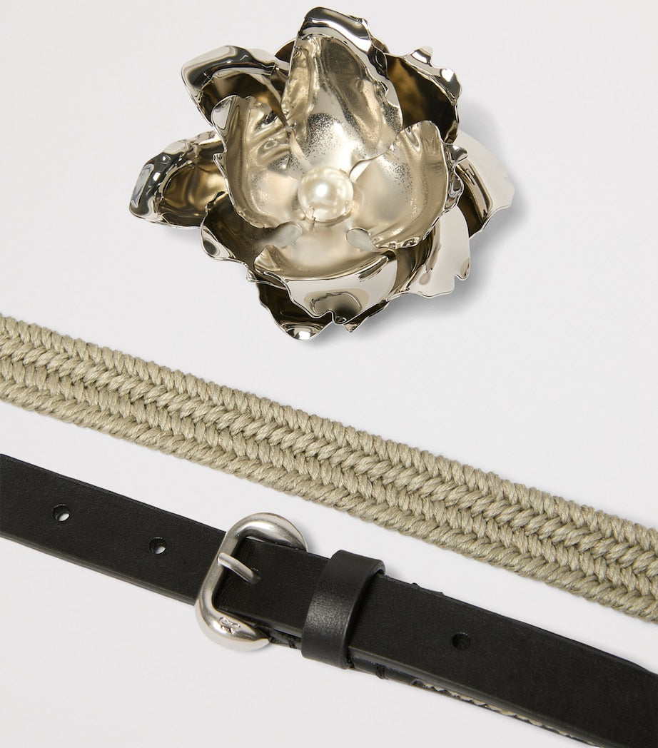 Weekend Max Mara flower belt leather-linen 2cm - British product