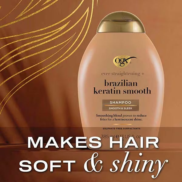 OGX Ever Straightening Brazilian Keratin Shampoo 385ml, imported from the UK