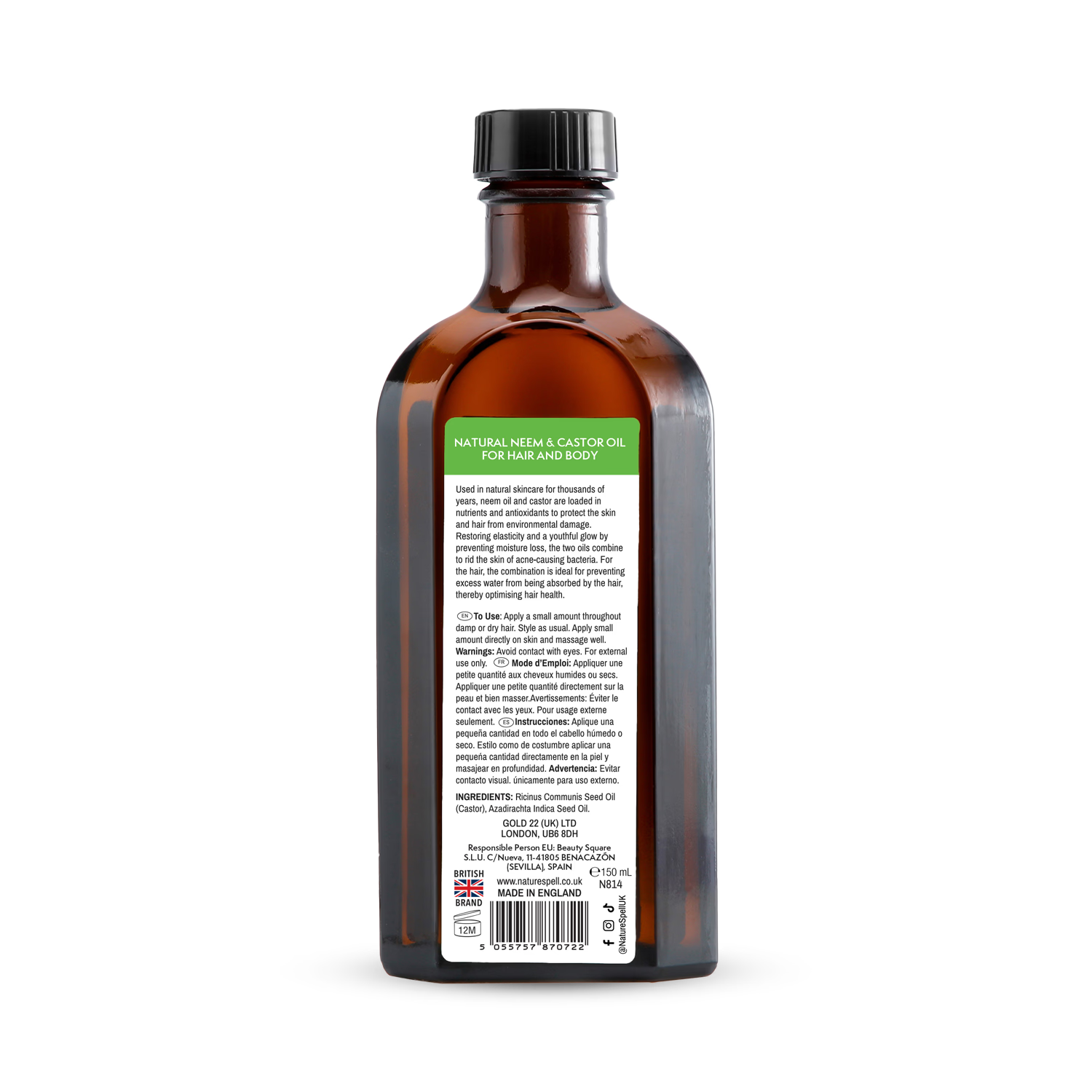 Nature Spell neem castor oil 150ml, UK version