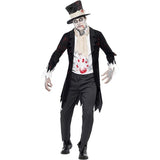 Smiffys zombie groom costume, black jacket, waistcoat, trousers, top hat (British brand)