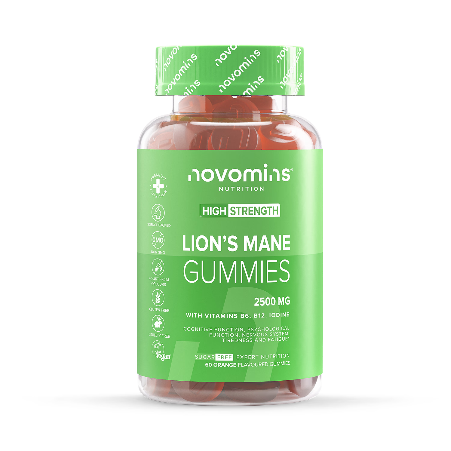 Novomins Lion's Mane gummies orange flavoured 60 count, UK version
