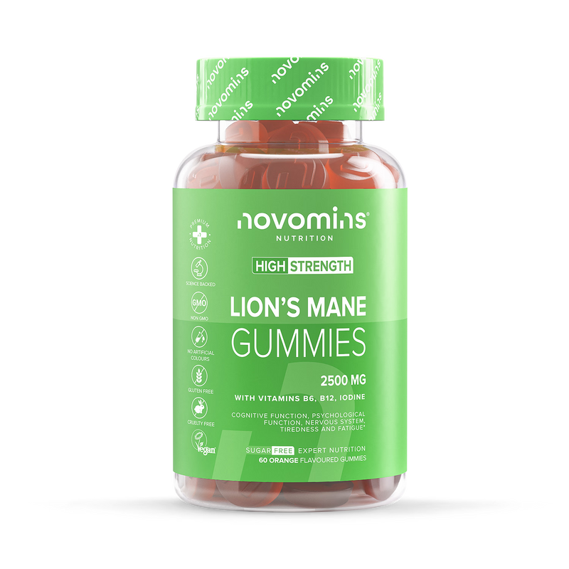 Novomins Lion's Mane gummies orange flavoured 60 count, UK version