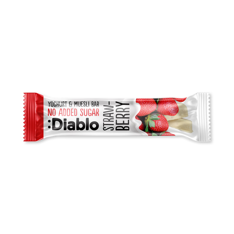 Diablo yoghurt coated muesli bar strawberry 30g, imported from the UK