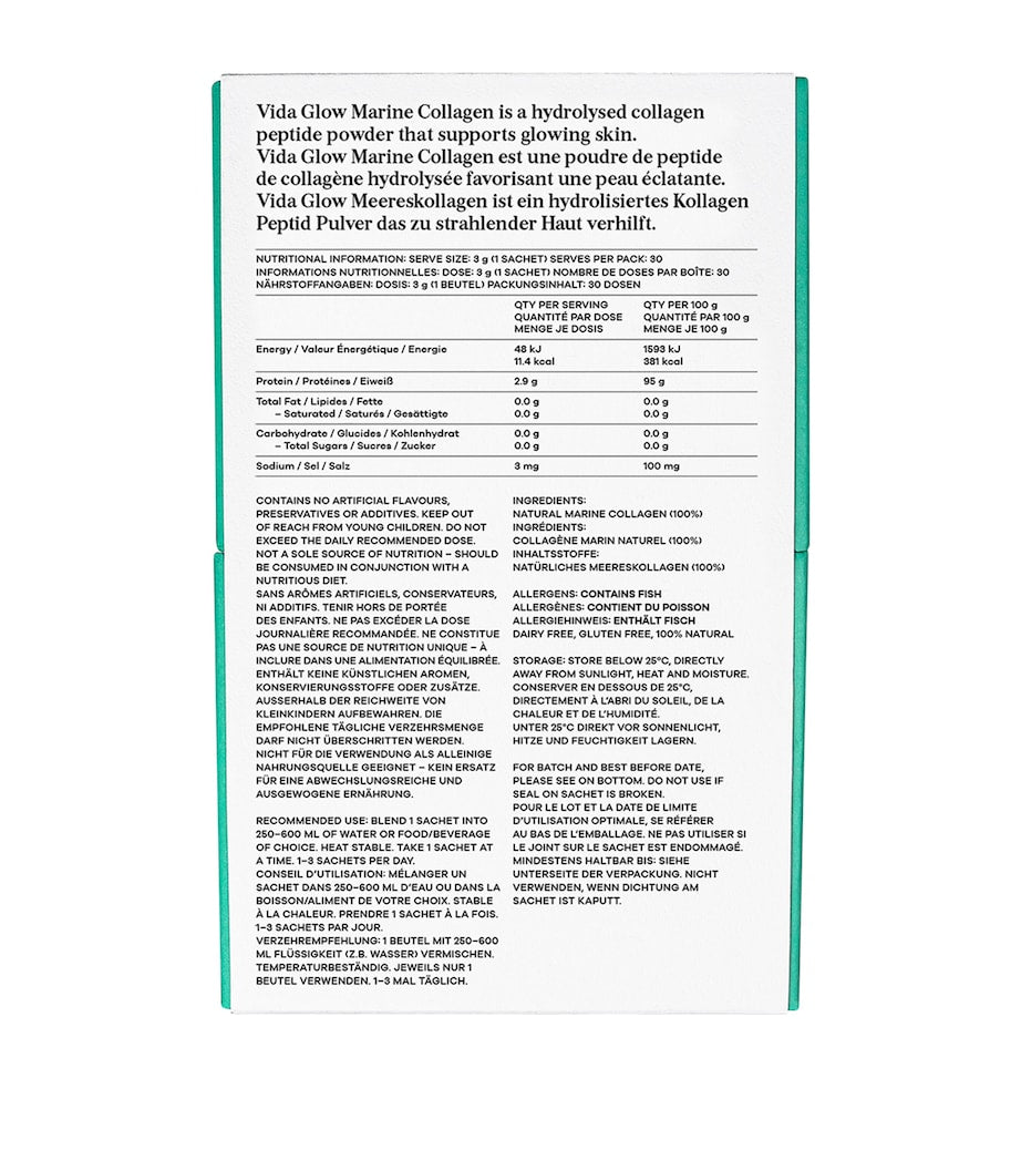 Vida Glow marine collagen supplement original unflavoured 30 x 3g sachets (British brand)