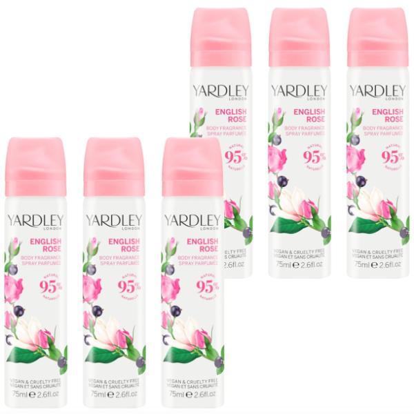 Yardley rose body spray 6 pack 6x75ml, imported from the UK