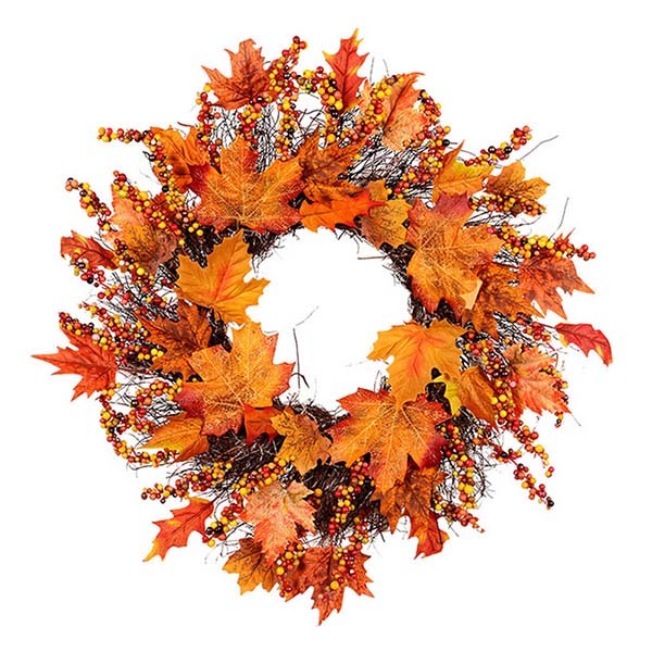 Livingandhome lighted maple leaves wreath 45cm, imported from the UK