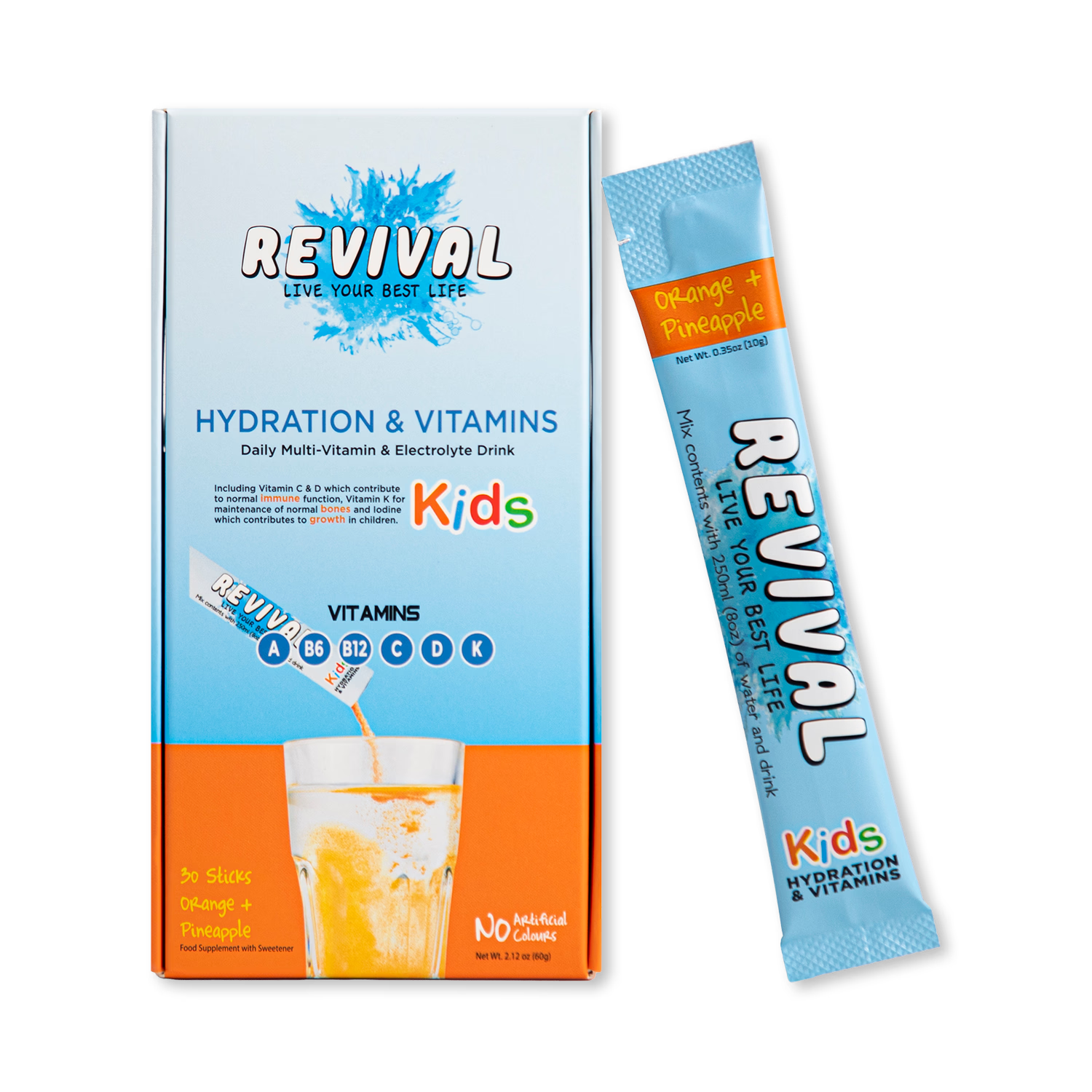Revival KIDS multivitamin drink mix Orange & Pineapple 30 sachets - British product
