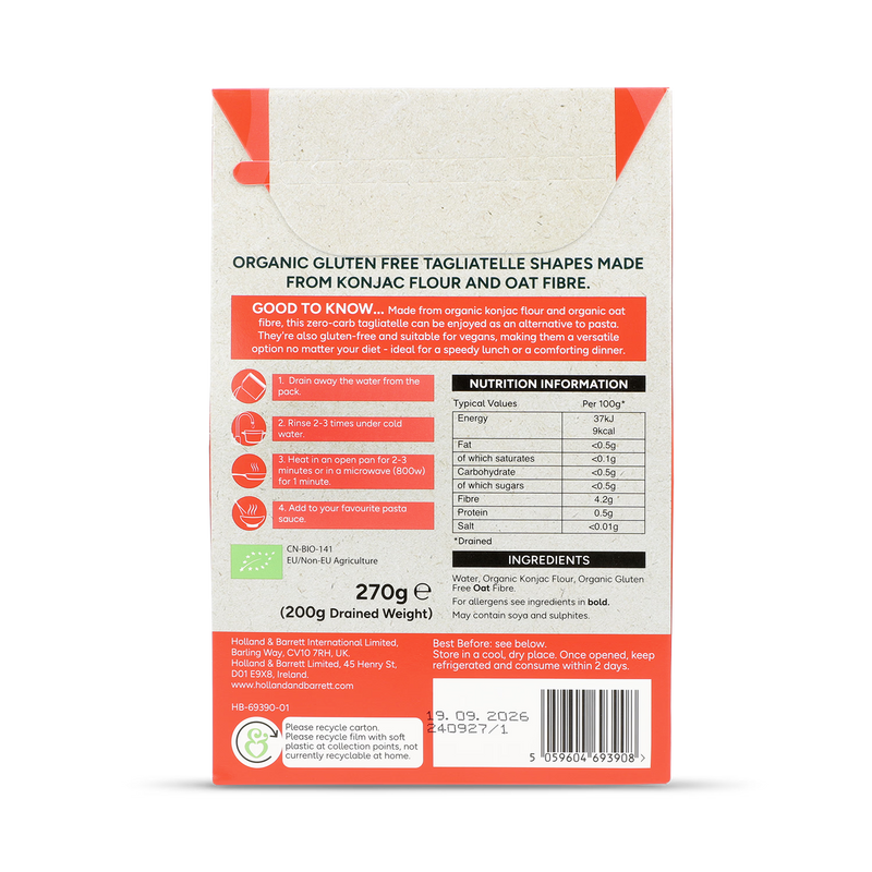 Holland & Barrett zero carb tagliatelle pasta 270g, UK version