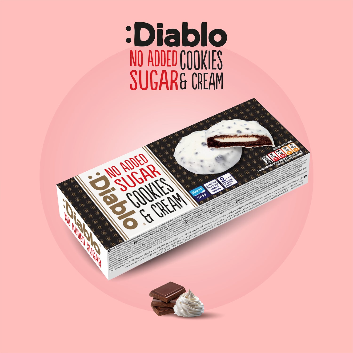 Diablo no added sugar cookies and cream white chocolate 128g pack (British brand)