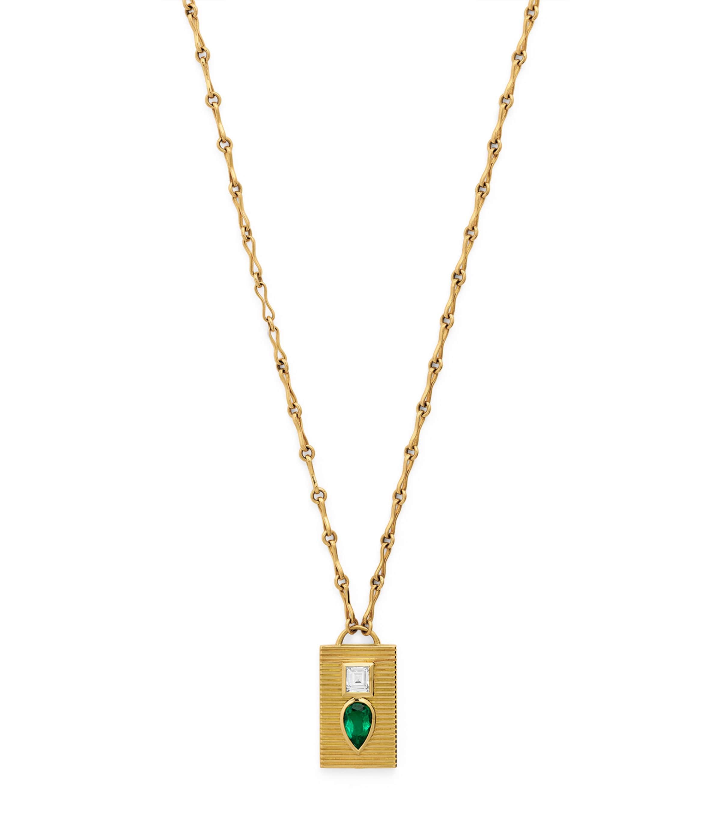 Azlee yellow gold diamond and emerald duet necklace - British product