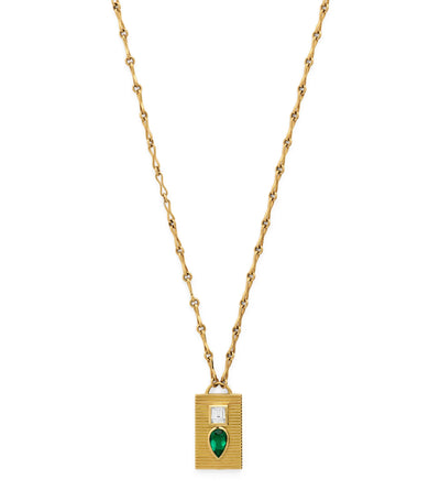 Harrods Azlee Yellow Gold Diamond and Emerald Duet Necklace- Buy online at McGrocer