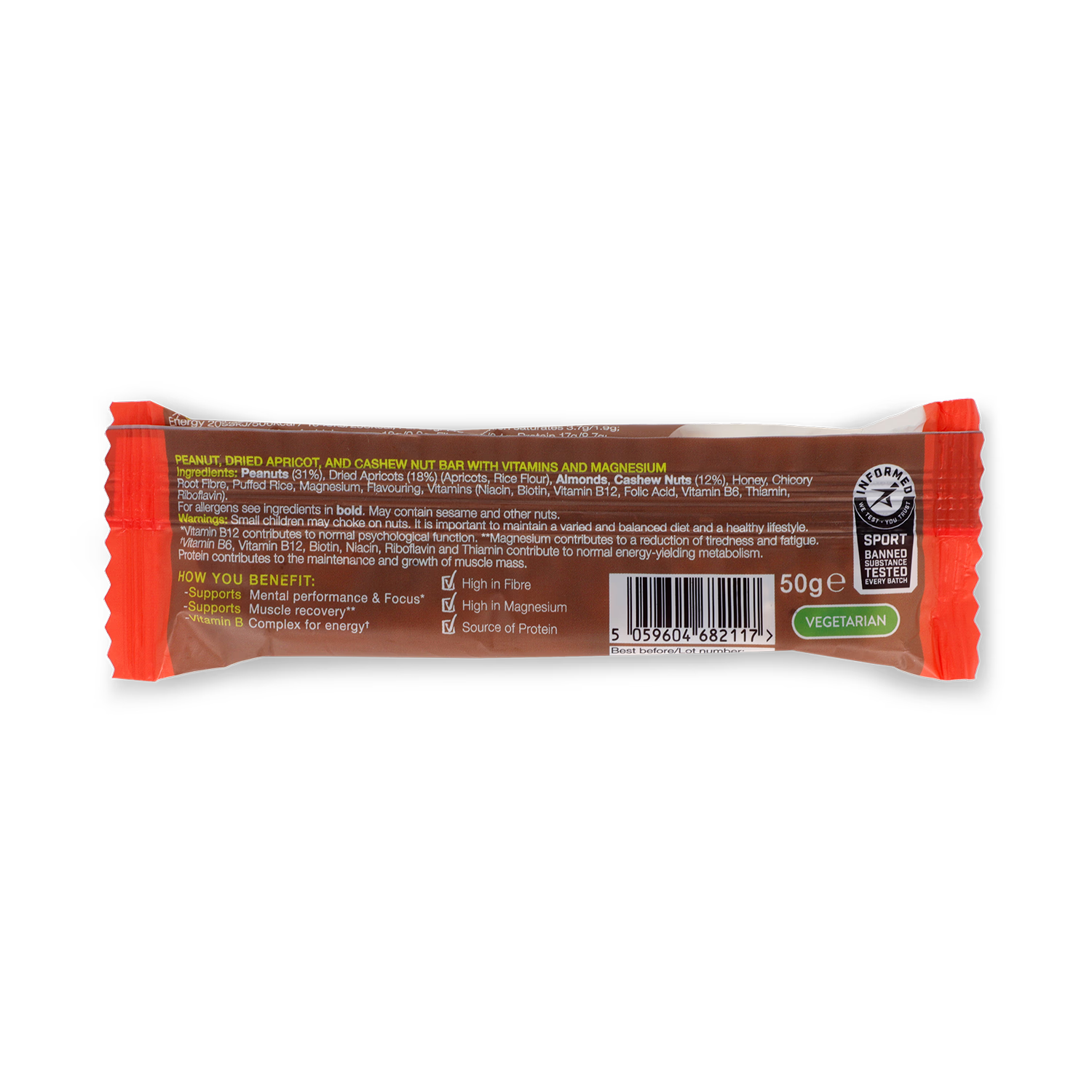 TriActive protein bar Cashew & Apricot 50g, imported from the UK