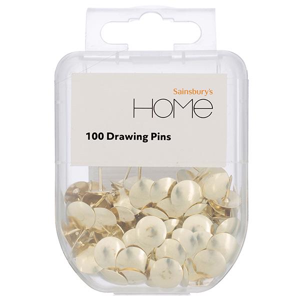 Sainsbury's Home Drawing Pins Gold Finish 100pk GOODS Sainsburys   