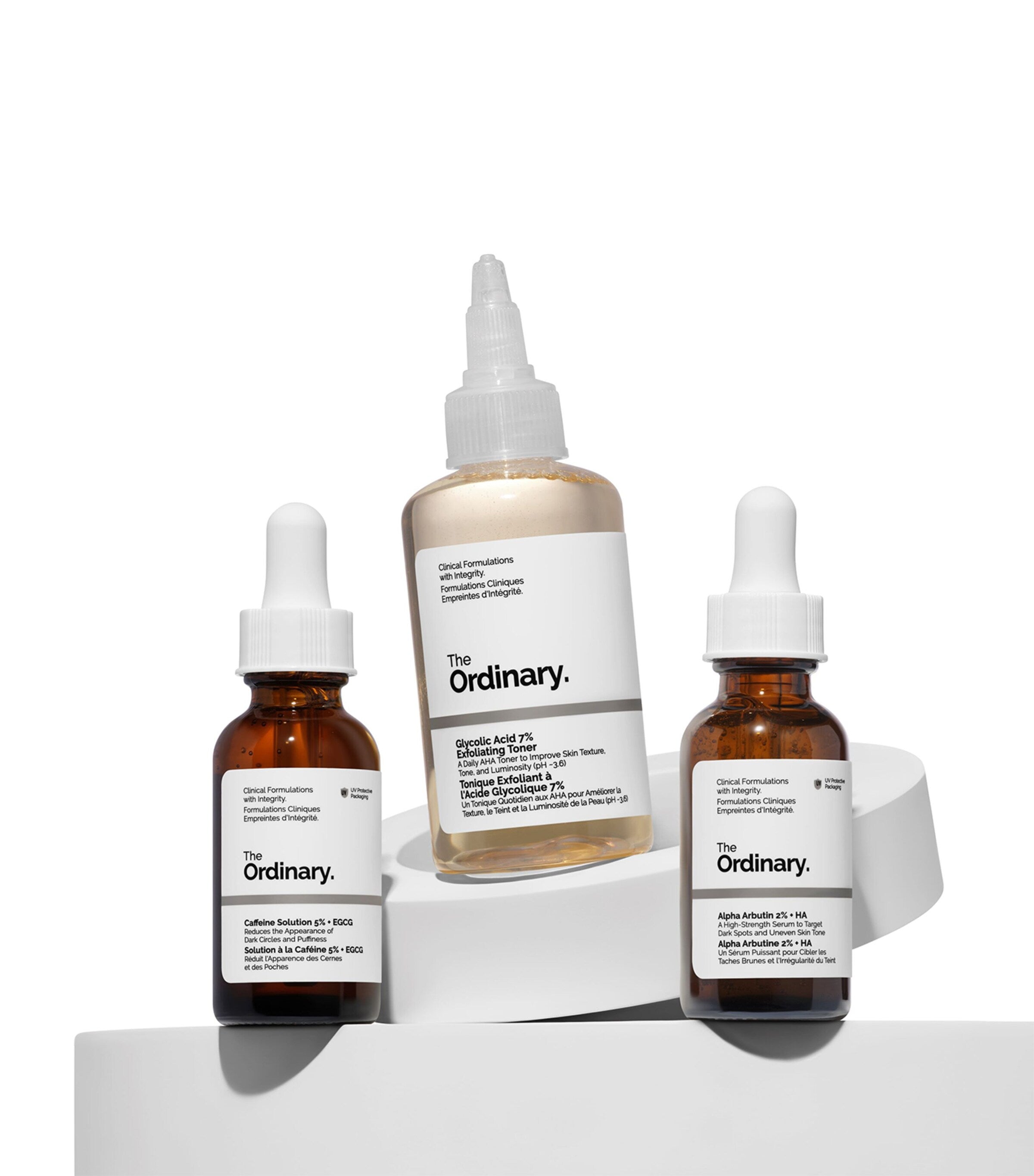 The Ordinary Bright Set with glycolic toner and serums, imported from the UK