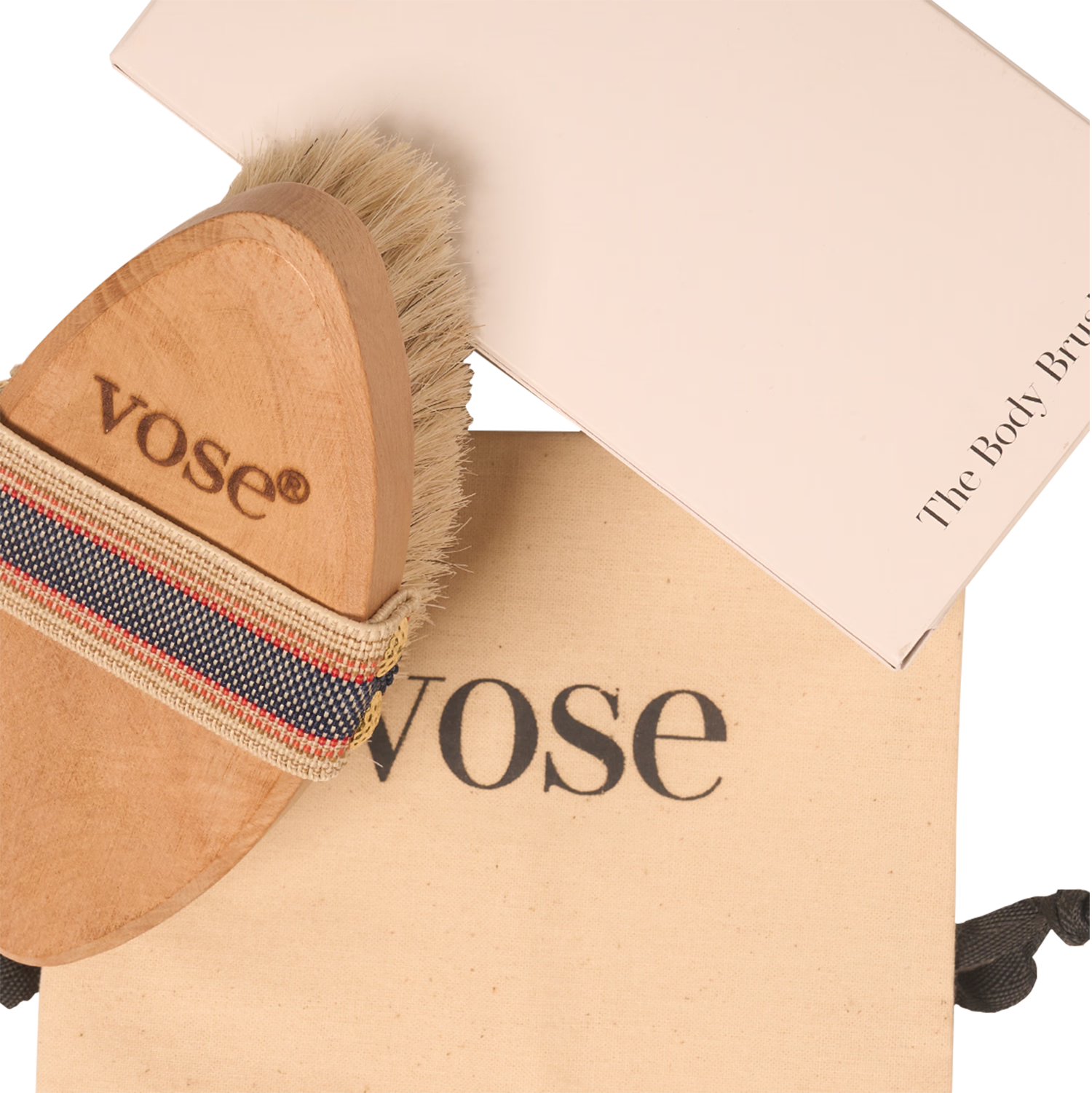Dry body brush with natural horsehair bristles and wooden handle, UK version