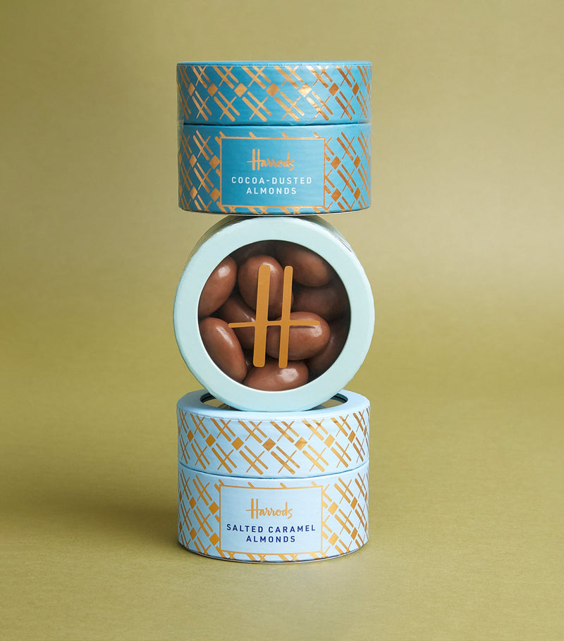 Harrods Chocolate Almonds Collection with salted caramel, praline, and cocoa-dusted varieties 310g, UK version