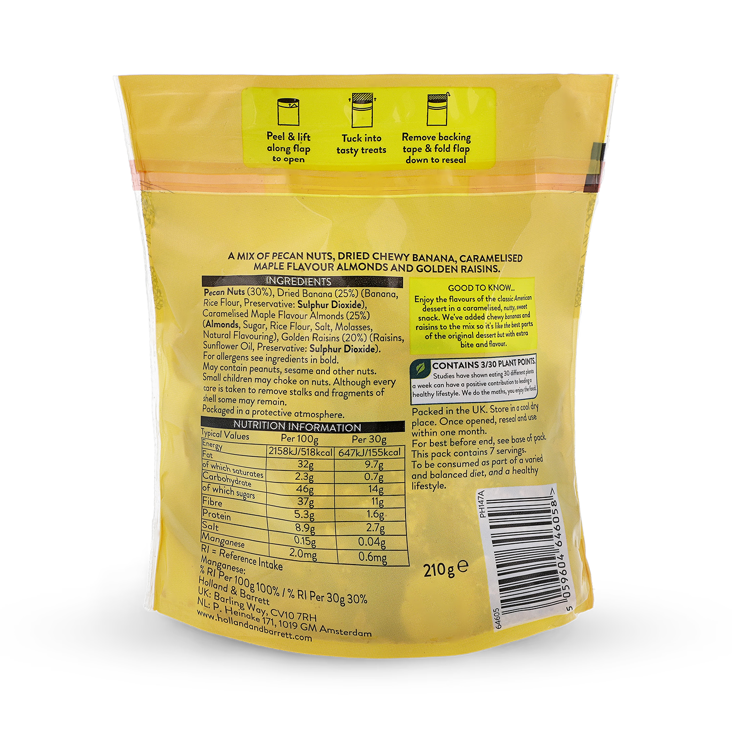 Holland & Barrett Banana Pecan Pie Trail Mix 210g, UK version