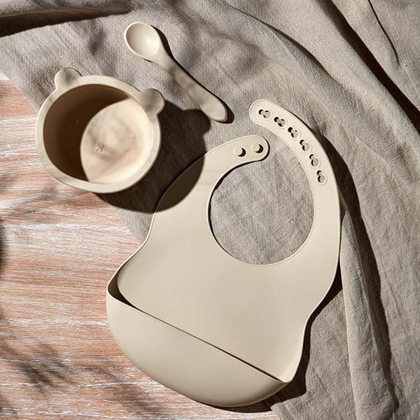 Bambino Silicone Feeding Set Bib Bowl & Spoon Natural GOODS Superdrug   