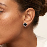 MUCHV sterling silver black clover stud earrings (British brand)