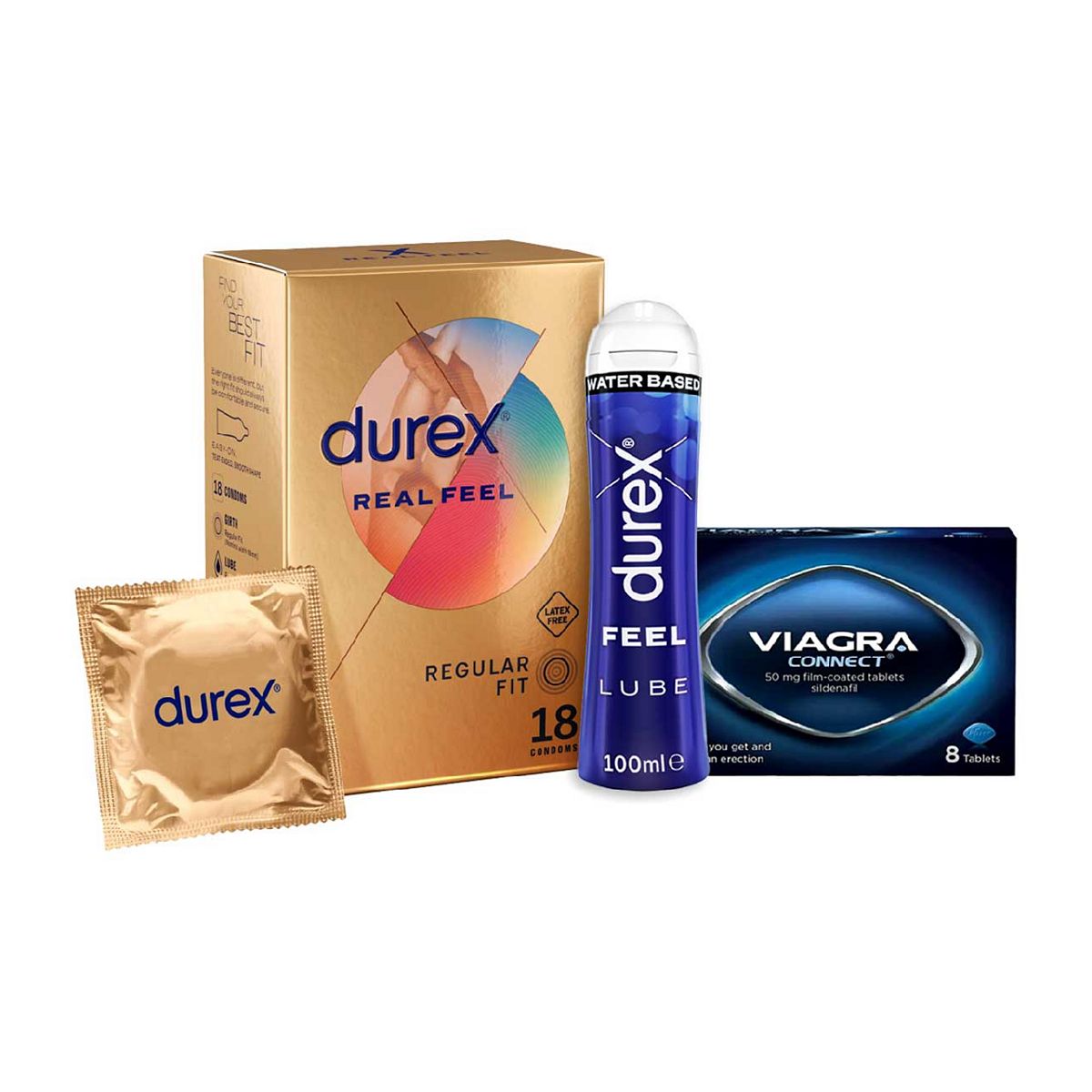 Viagra Connect 50mg tablets - 8 tablets with Durex Real Feel Condoms 18 and Lubricant Bundle Health Care Boots   