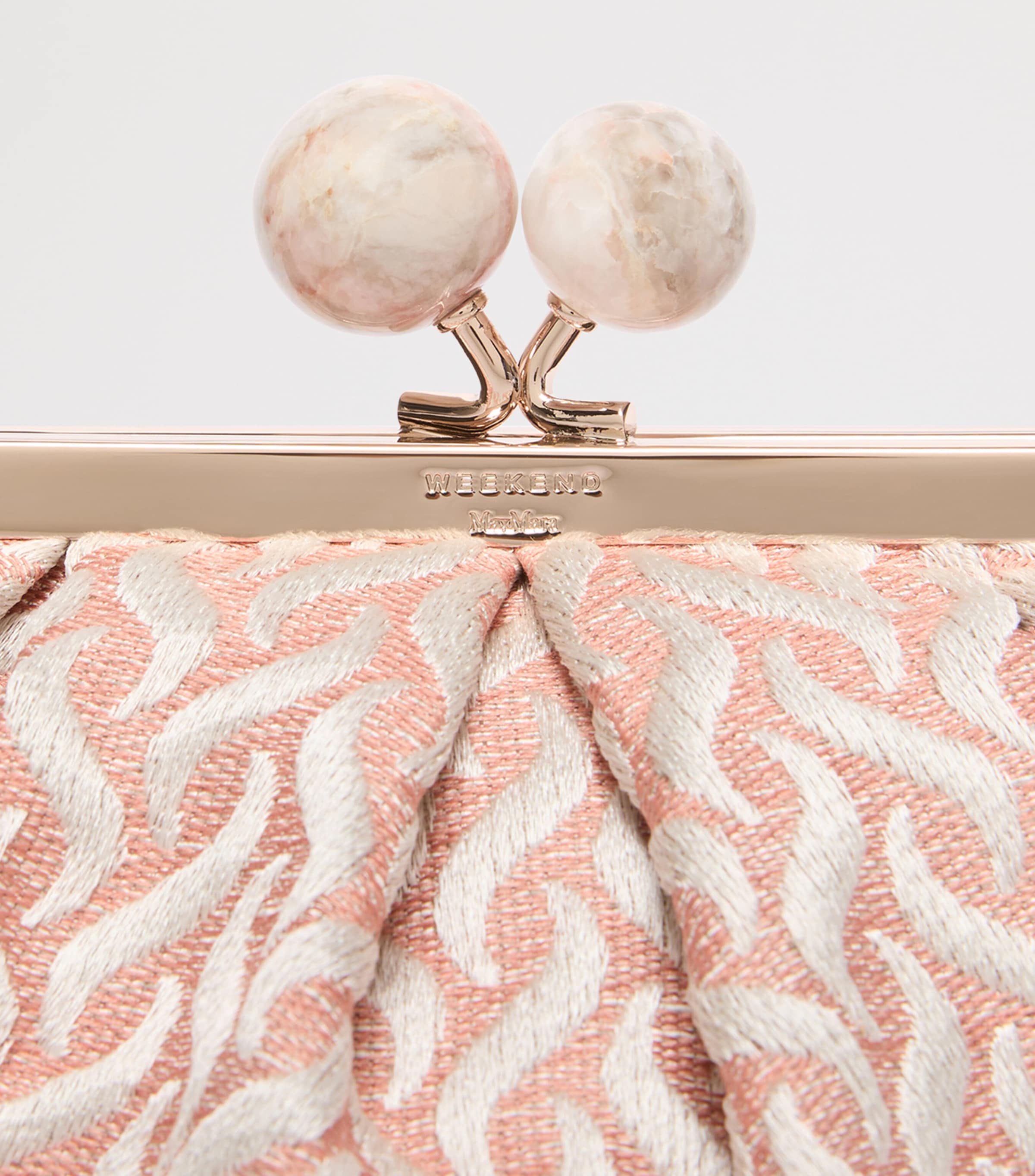 Weekend Max Mara Pasticcino woven jacquard clutch bag, imported from the UK