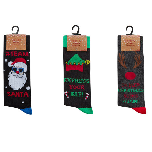 Mens Cotton Rich Novelty Festive Socks (Pack Of 3) (UK 6-11) GOODS Superdrug   