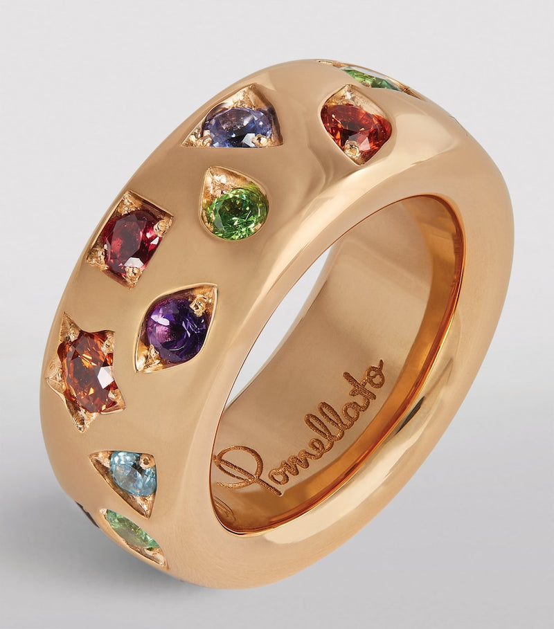 Pomellato Iconica ring rose gold sapphire mixed stones, UK version