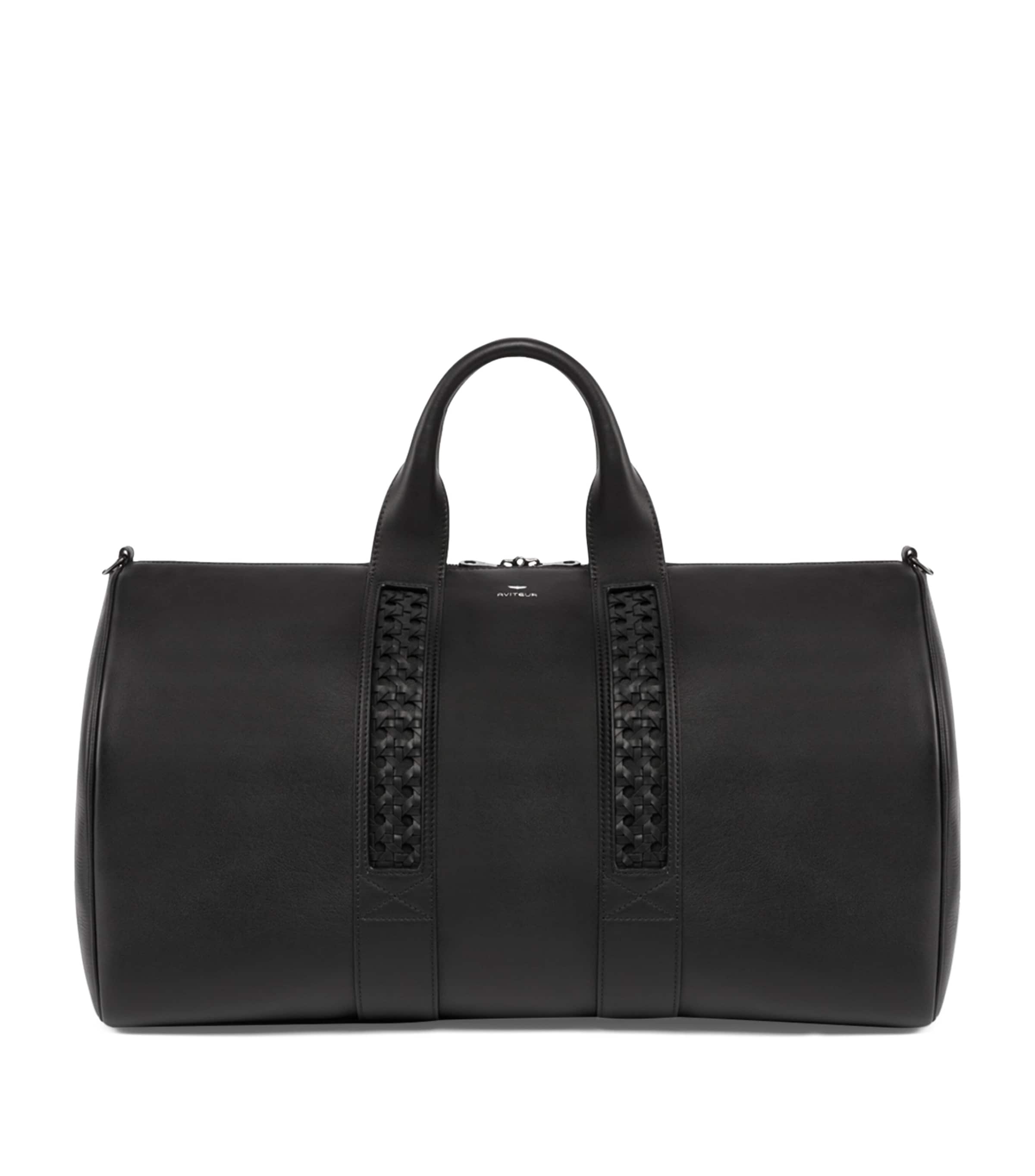 Aviteur Leather Woven-Detail Holdall with Calfskin and Alcantara Lining - British product