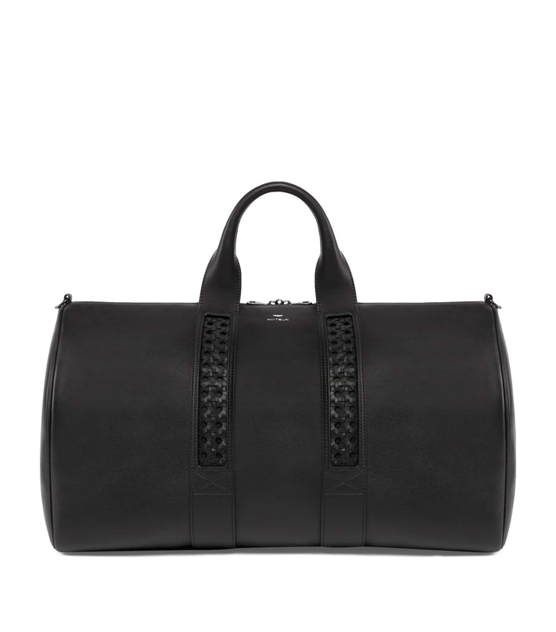Aviteur Leather Woven-Detail Holdall with Calfskin and Alcantara Lining - British product