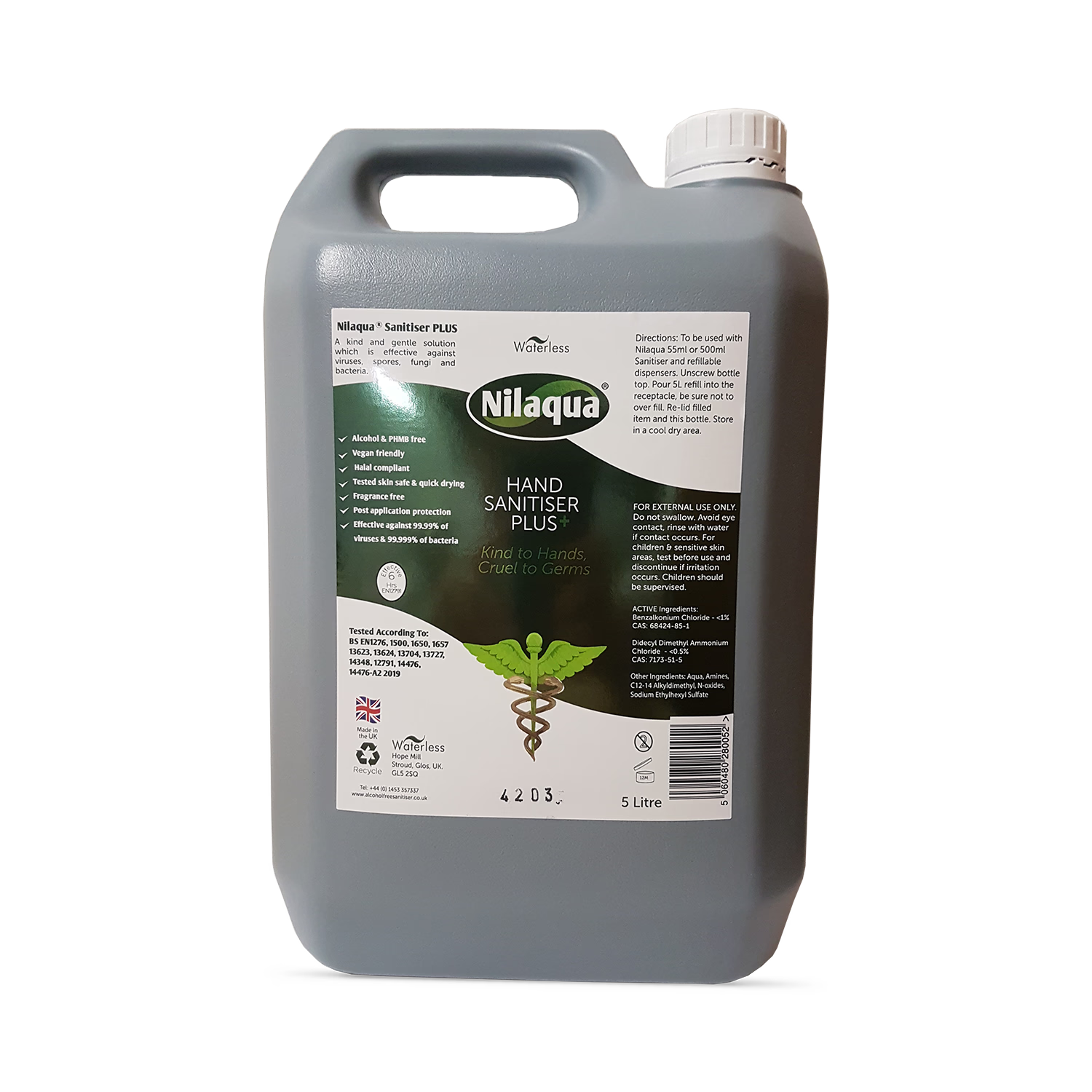 Nilaqua alcohol-free hand sanitiser 5 litre foaming eco refill - British product