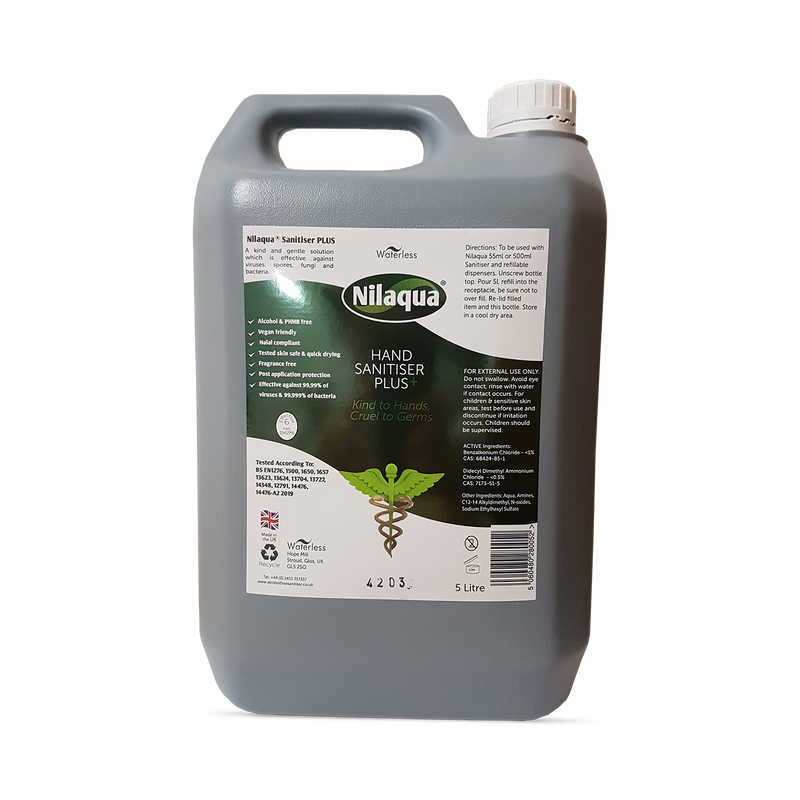 Nilaqua alcohol-free hand sanitiser 5 litre foaming eco refill - British product