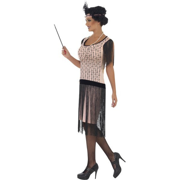 Smiffys 1920s flapper costume with pink dress and accessories (British brand)