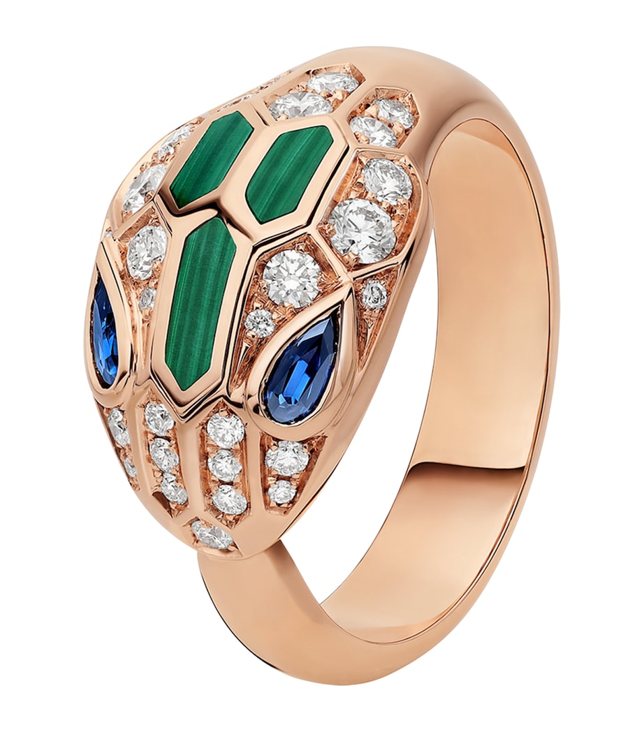 Bvlgari Serpenti ring in rose gold with diamonds and malachite - British product