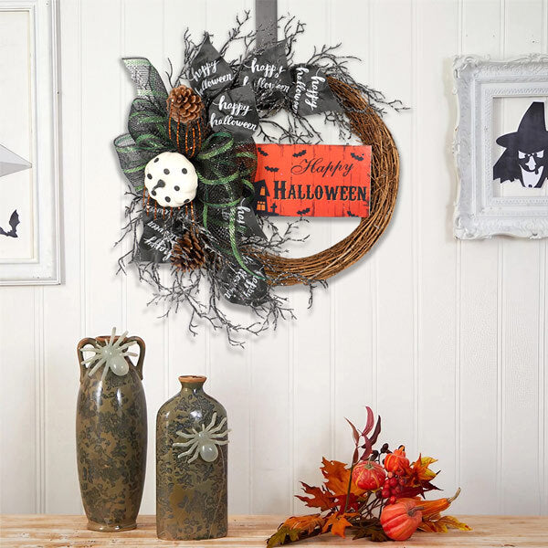 Livingandhome Halloween wreath with bows 60cm, imported from the UK