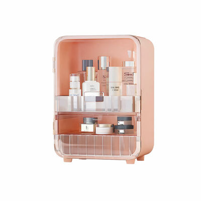 Livingandhome Schmink-Organizer mit Spiegel Pink - UK Aufbewahrungseinheit