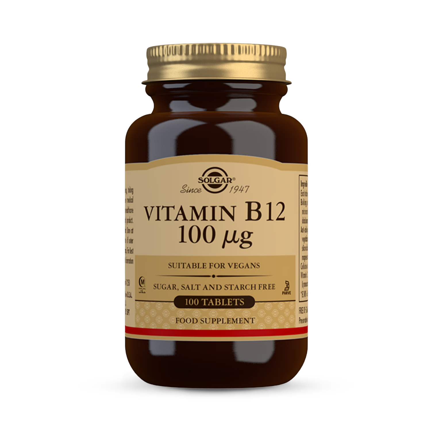 Solgar vitamin B12 supplement 100µg 100 tablets, imported from the UK