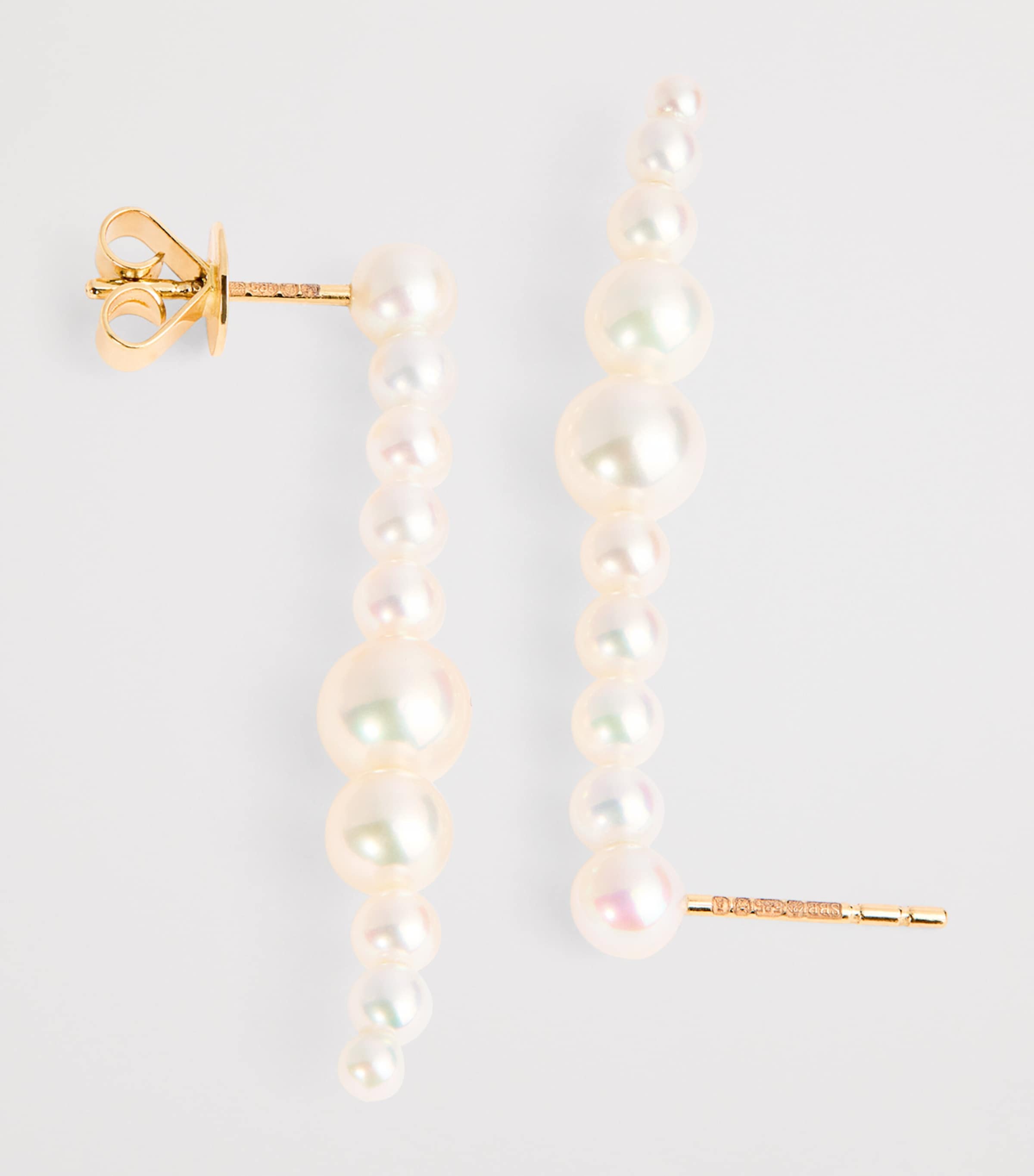 Sophie Bille Brahe Sienna Moon earrings in recycled yellow gold with freshwater pearls, imported from the UK