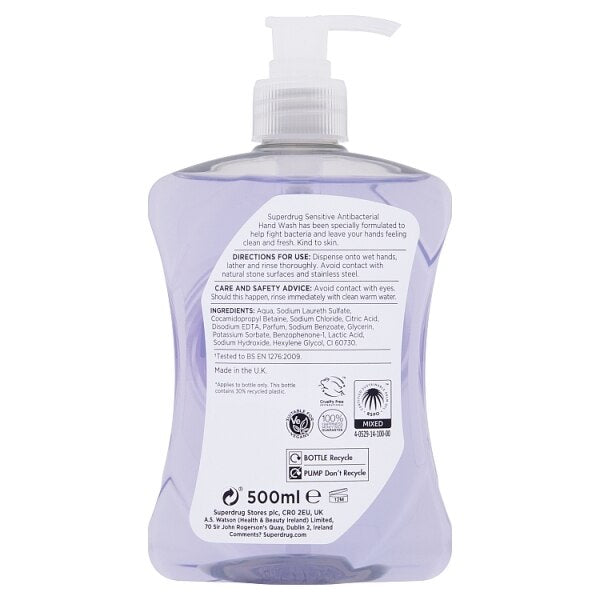 Superdrug Sensitive Antibacterial Wash 500ml GOODS Superdrug   