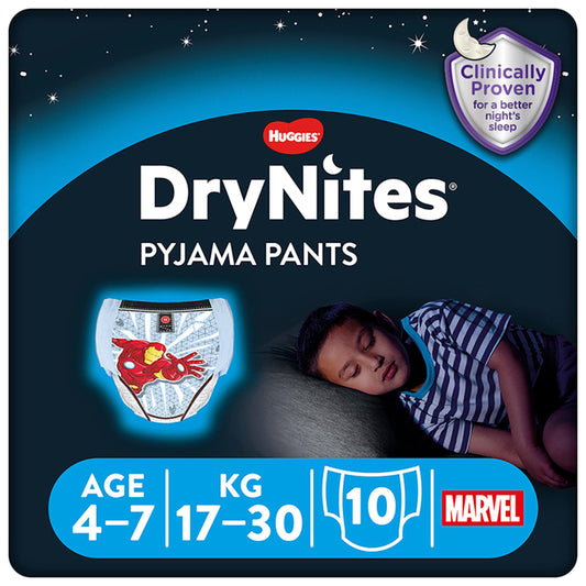 Huggies DryNites Boys Pyjama Pants for Bedwetting Age 4-7 Years 10 Nappy Pants nappies Sainsburys   
