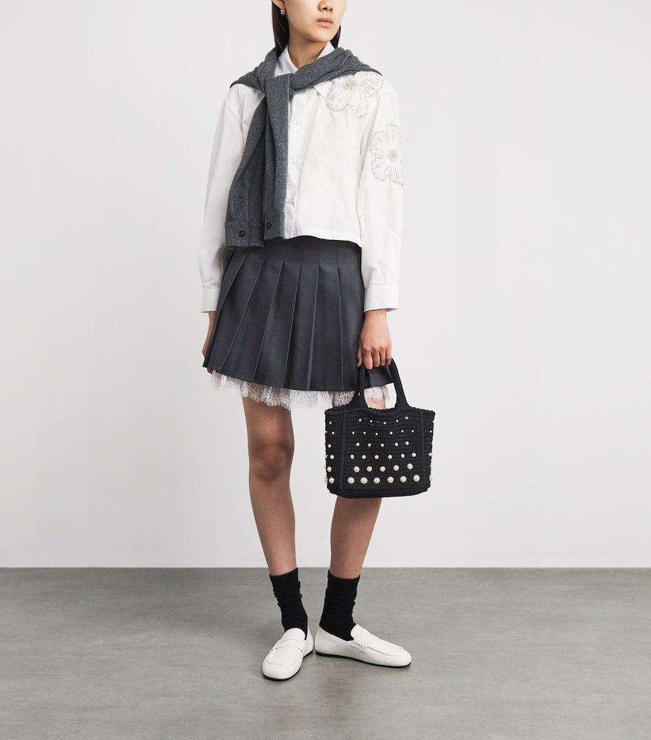 Sandro Paris crochet studded top-handle bag, UK version