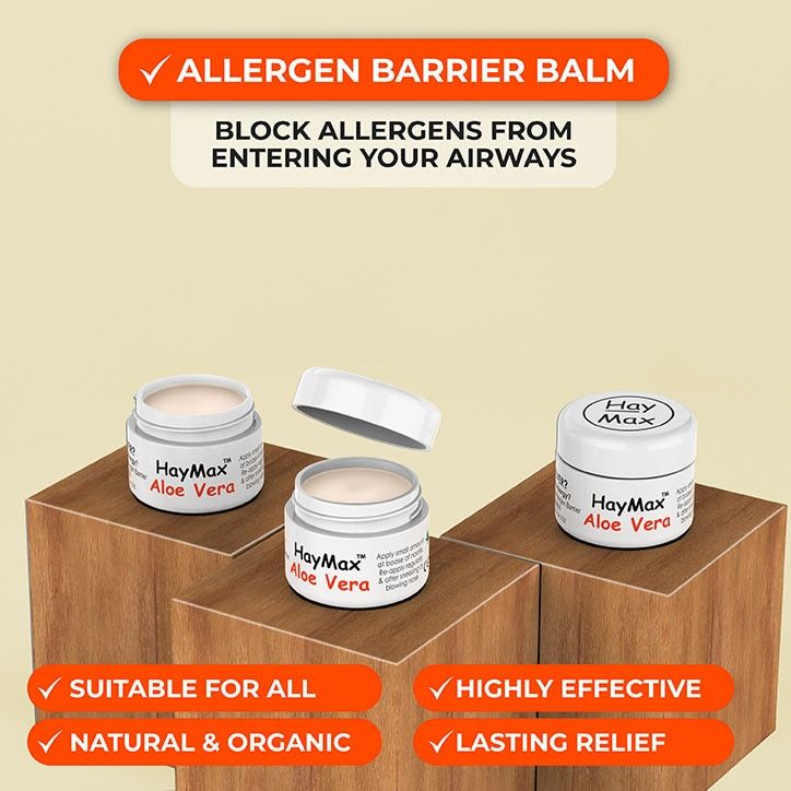 HayMax Aloe Vera Organic Drug Free Pollen Barrier Balm 5ml Hay Fever Tablets & Spray Holland&Barrett