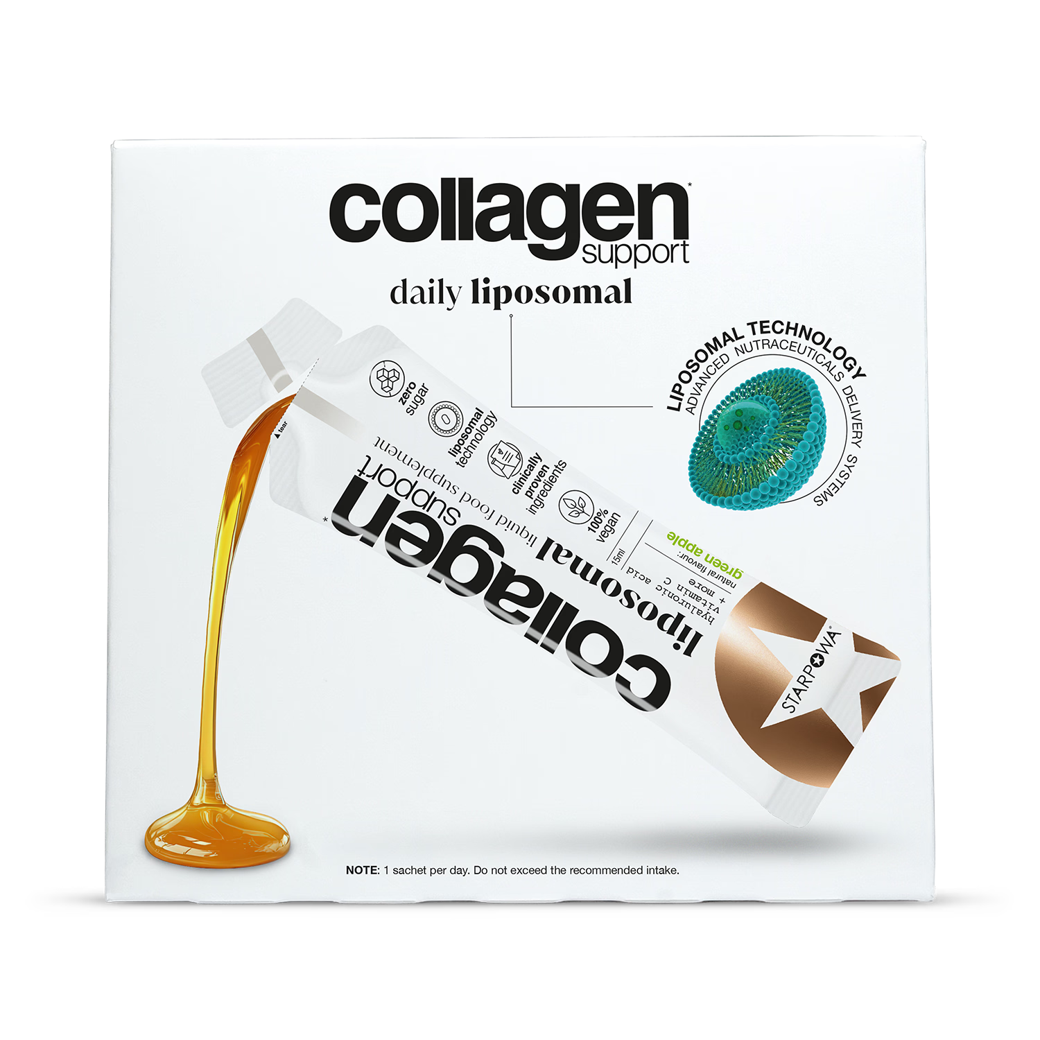 Starpowa Vegan Collagen Liquid Liposomal Green Apple 14 Sachets (British brand)