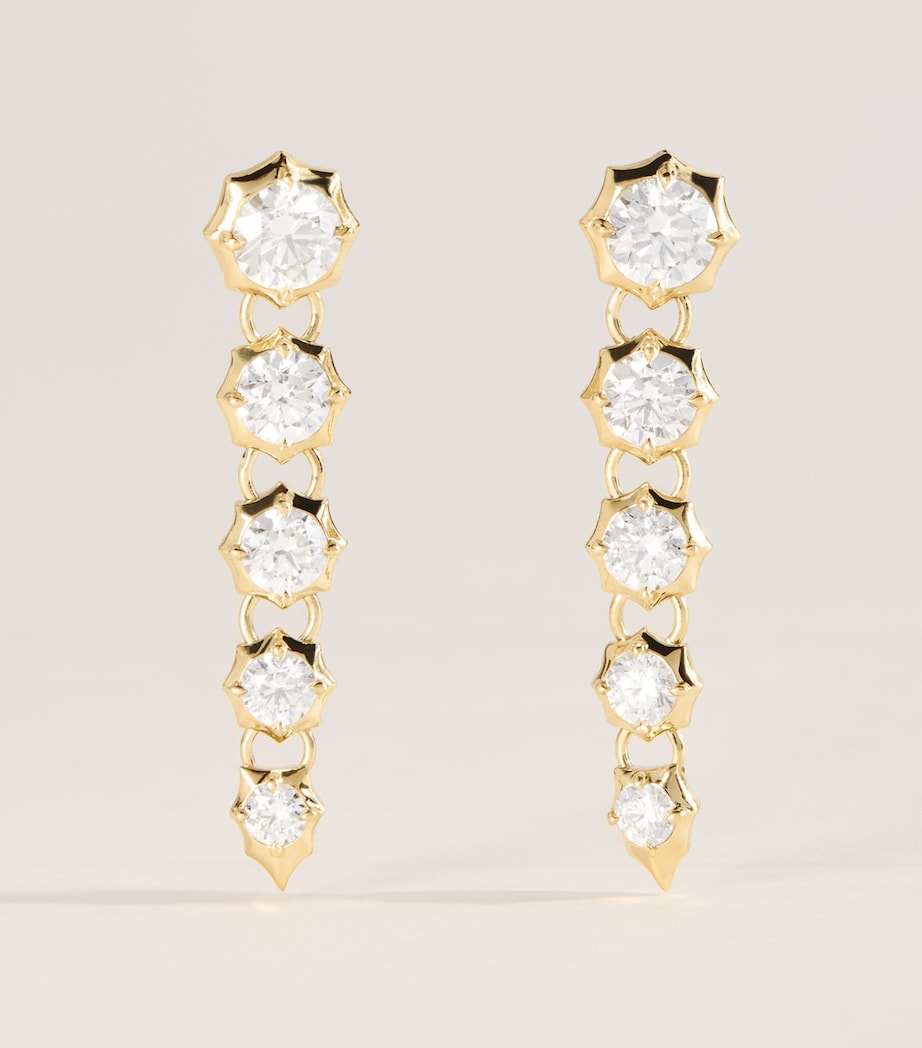Boucles d'oreilles pendantes en or jaune et diamants Jade Trau, importées du Royaume-Uni