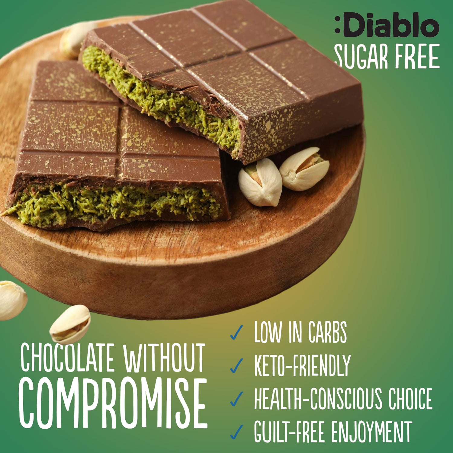 Diablo Dubai chocolate bar no added sugar 200g, imported from the UK