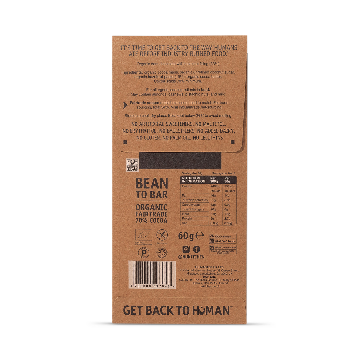 Hu Hazelnut Butter Dark Chocolate Bar 60g, UK version